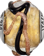 Sterling Silver 925 Glass Bead with Polished Yellow, Black, and Brown Lines Elegant Charm