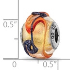 Sterling Silver 925 Polished Glass Bead with Vibrant Yellow Blue/Orange Lines