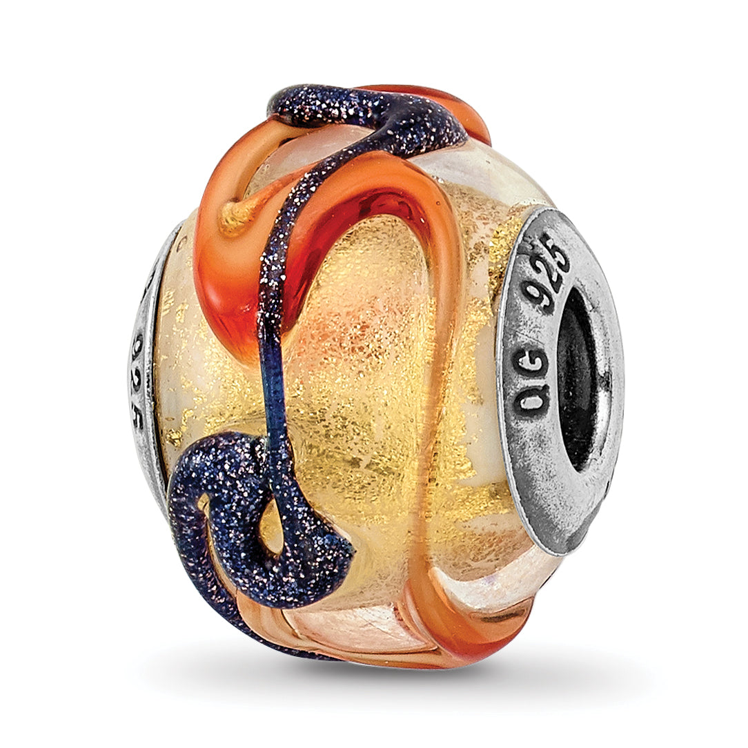 Sterling Silver Reflections Italian Yellow Blue/Orange Lines Glass Bead Main image