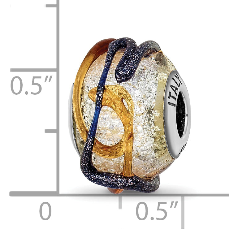 Italian Blue & Brown Glass Bead in Sterling Silver