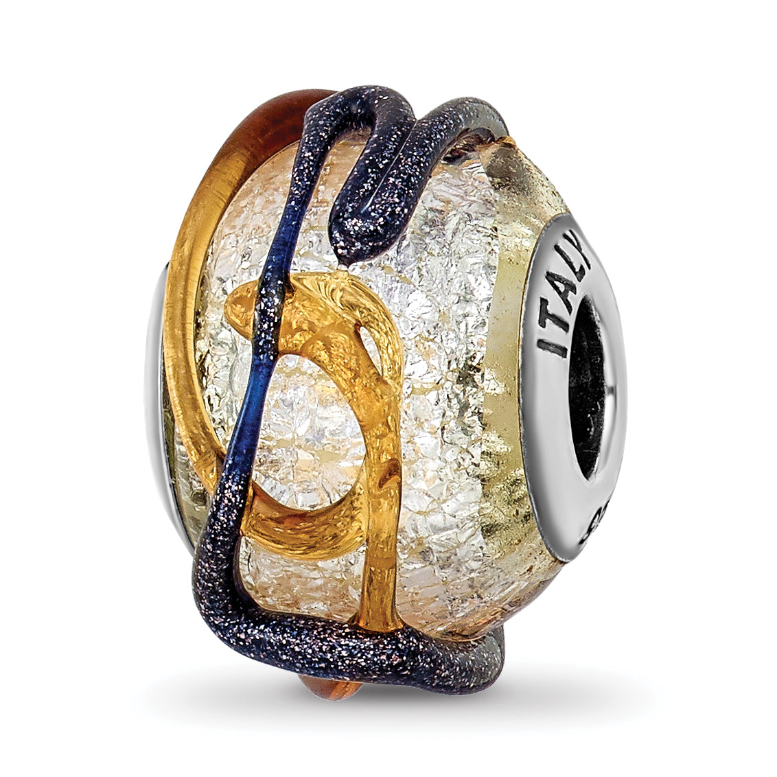 Sterling Silver Reflections Italian Silver Blue/Brown Textured Glass Bead Main image