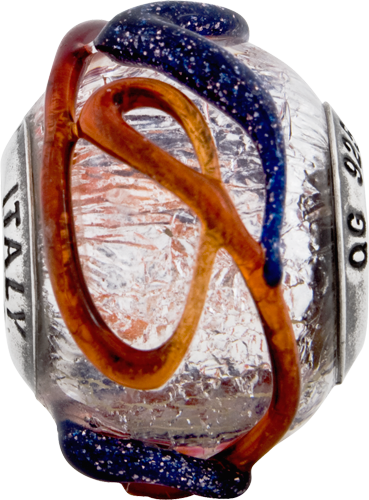 Sterling Silver 925 Polished Bead with Blue/Red Textured Glass