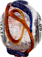 Sterling Silver 925 Polished Bead with Blue/Red Textured Glass
