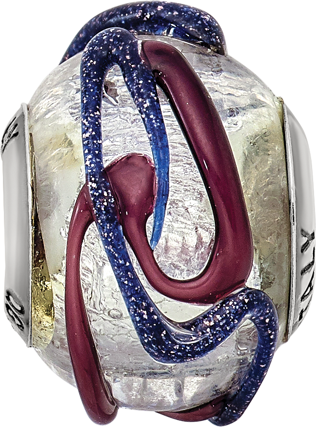 Sterling Silver Reflections Italian Silver Purple Textured Glass Bead