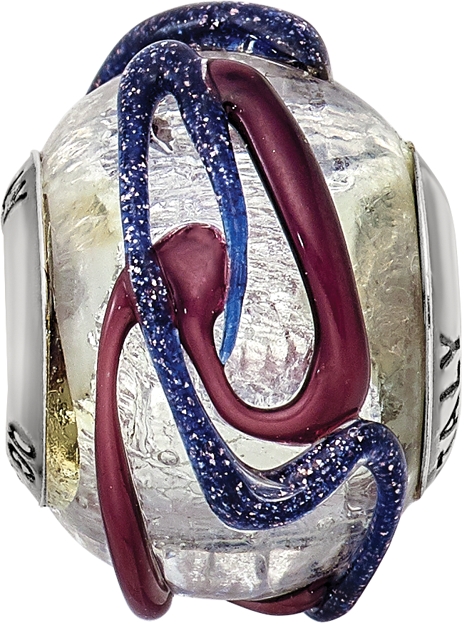 Sterling Silver 925 Italian Glass Bead with Purple Textured Finish