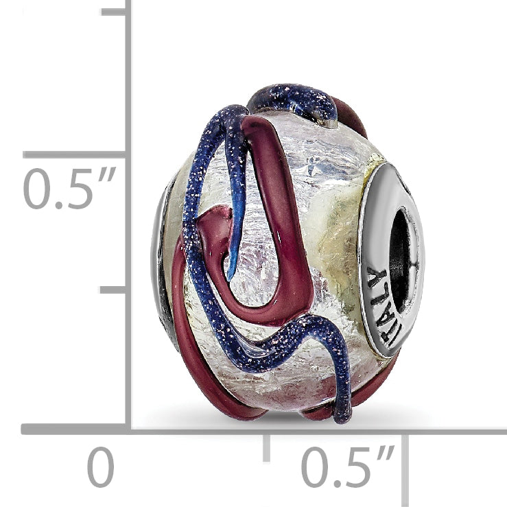 Sterling Silver 925 Italian Glass Bead with Purple Textured Finish