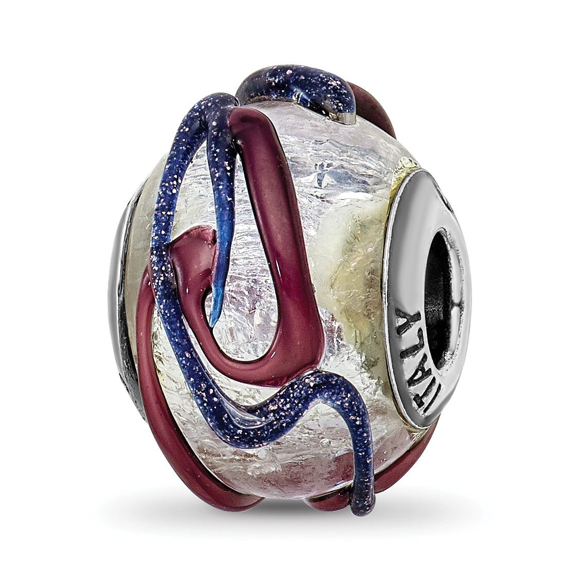 Sterling Silver Reflections Italian Silver Purple Textured Glass Bead Main image