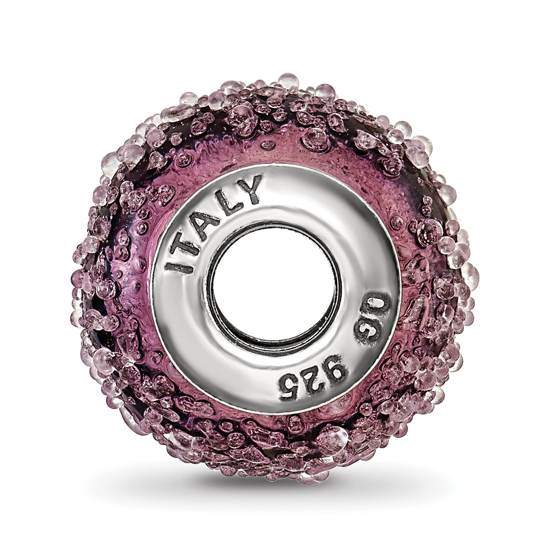 Sterling Silver 925 Light Purple Textured Glass Bead Polished Elegant Charm Secondary image