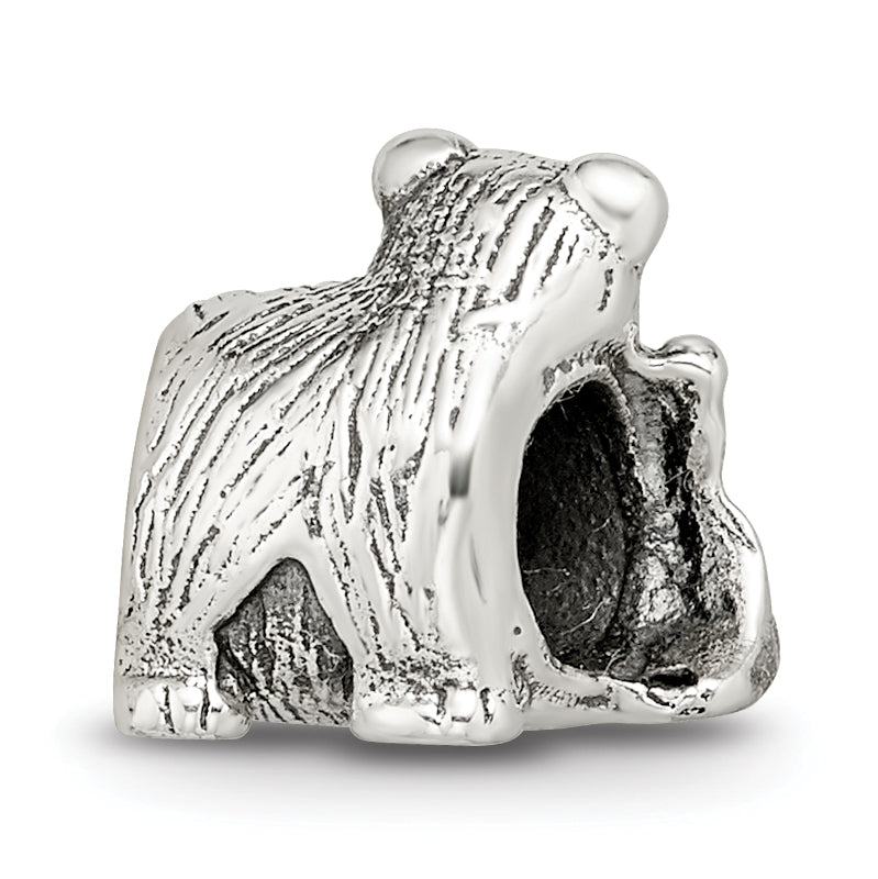 Sterling Silver 925 Mama & Baby Bear Bead with Antiqued Finish