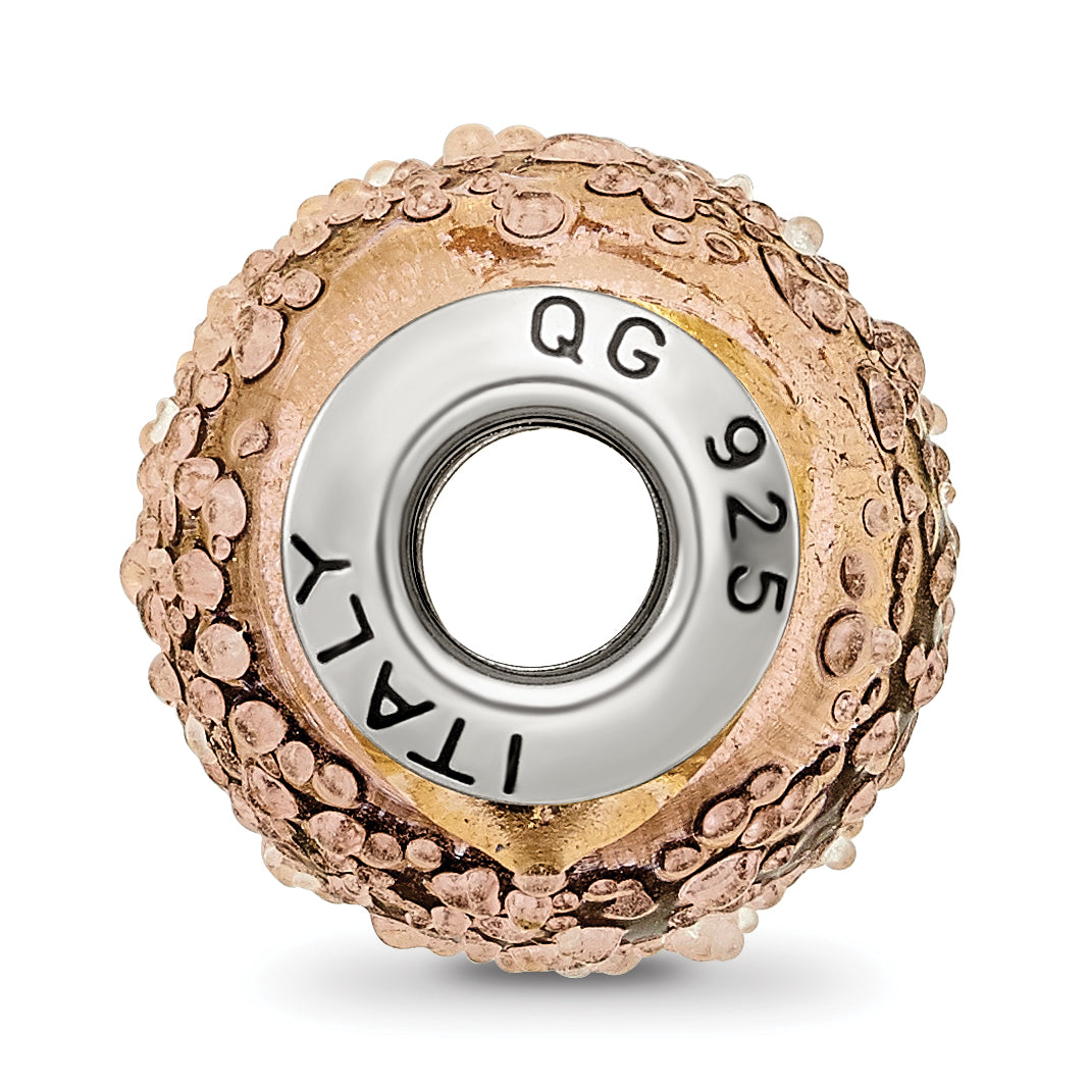 Sterling Silver 925 Glass Bead with Yellow Textured Design, Polished Finish Secondary image