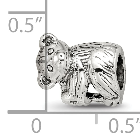 Sterling Silver 925 Koala Bead with Antiqued Finish Solid Design