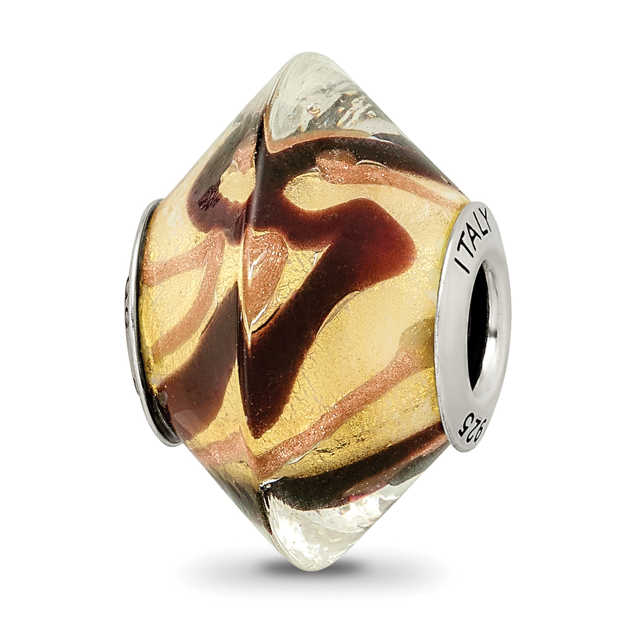 Sterling Silver Reflections Yellow/Black Italian Murano Glass Bead Main image