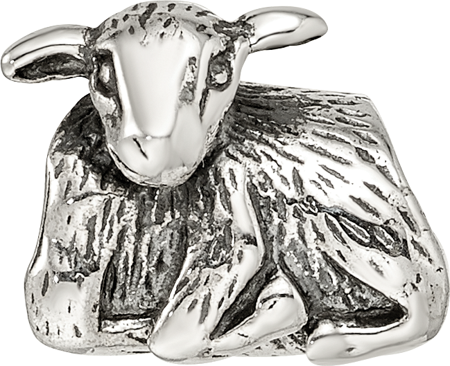 Sterling Silver 925 Lamb Bead with Antiqued Finish Solid Theme