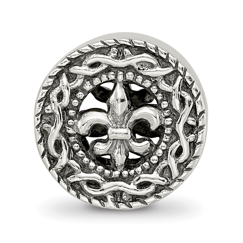 Sterling Silver 925 Fleur de Lis Bead Solid Casted Elegant Themed Design