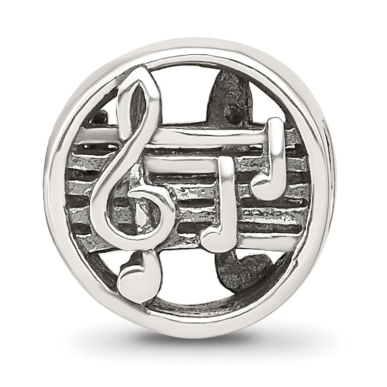 Sterling Silver 925 Music Notes Bead with Solid Cast Design