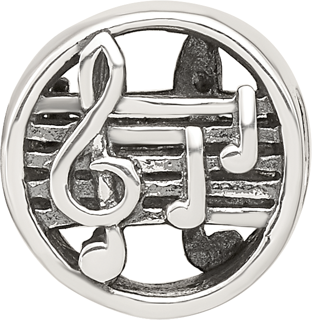 Sterling Silver 925 Music Notes Bead with Solid Cast Design