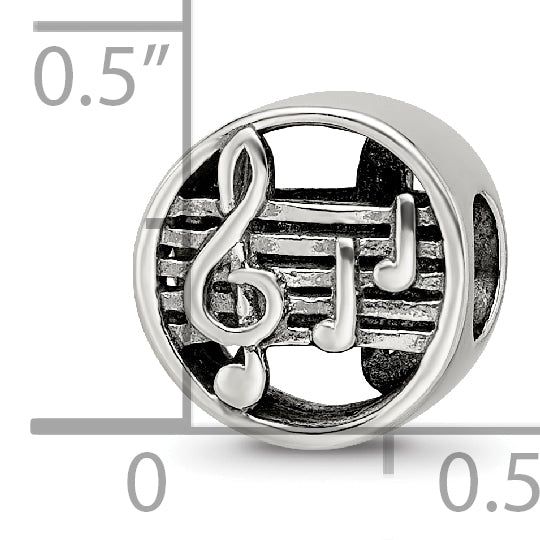 Sterling Silver 925 Music Notes Bead with Solid Cast Design