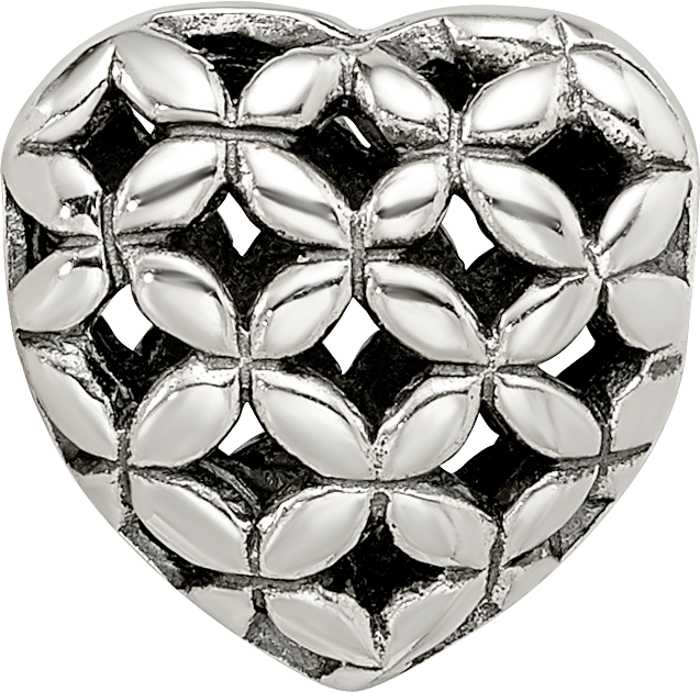 Sterling Silver 925 Heart Bead with Casted Solid Design