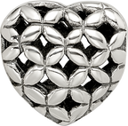 Sterling Silver 925 Heart Bead with Casted Solid Design