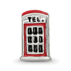 Sterling Silver 925 Enameled Telephone Booth Bead, Vintage-Inspired Solid Charm