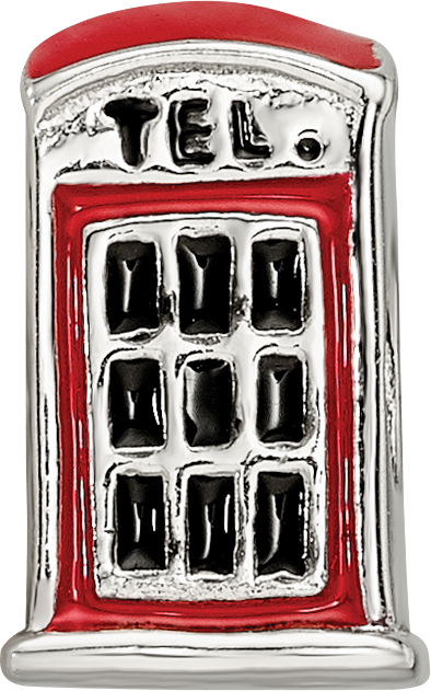Sterling Silver 925 Enameled Telephone Booth Bead, Vintage-Inspired Solid Charm