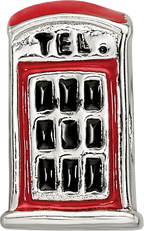 Sterling Silver 925 Enameled Telephone Booth Bead, Vintage-Inspired Solid Charm
