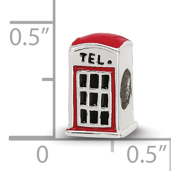 Sterling Silver 925 Enameled Telephone Booth Bead, Vintage-Inspired Solid Charm