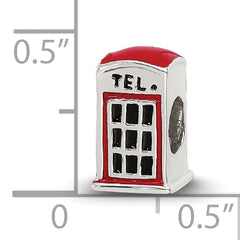 Sterling Silver 925 Enameled Telephone Booth Bead, Vintage-Inspired Solid Charm