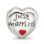 Sterling Silver 925 Just Married Heart Bead with Enamel Accents