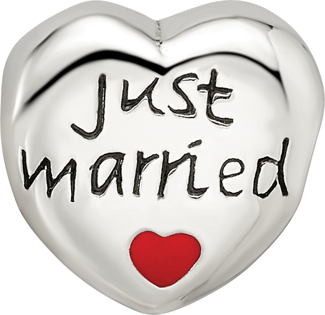 Sterling Silver 925 Just Married Heart Bead with Enamel Accents