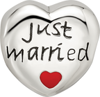 Sterling Silver 925 Just Married Heart Bead with Enamel Accents