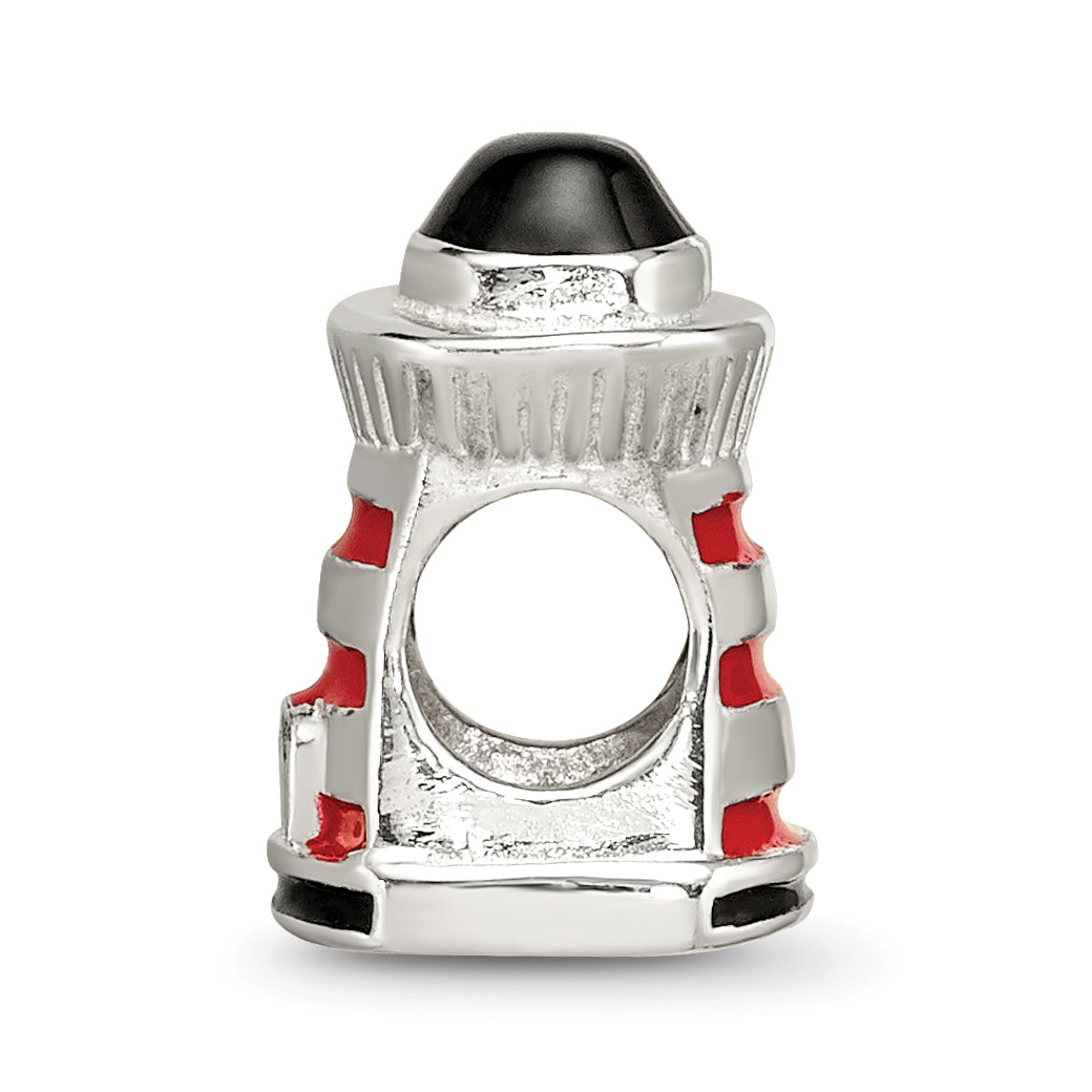 Sterling Silver 925 Enameled Lighthouse Bead with Nautical Theme