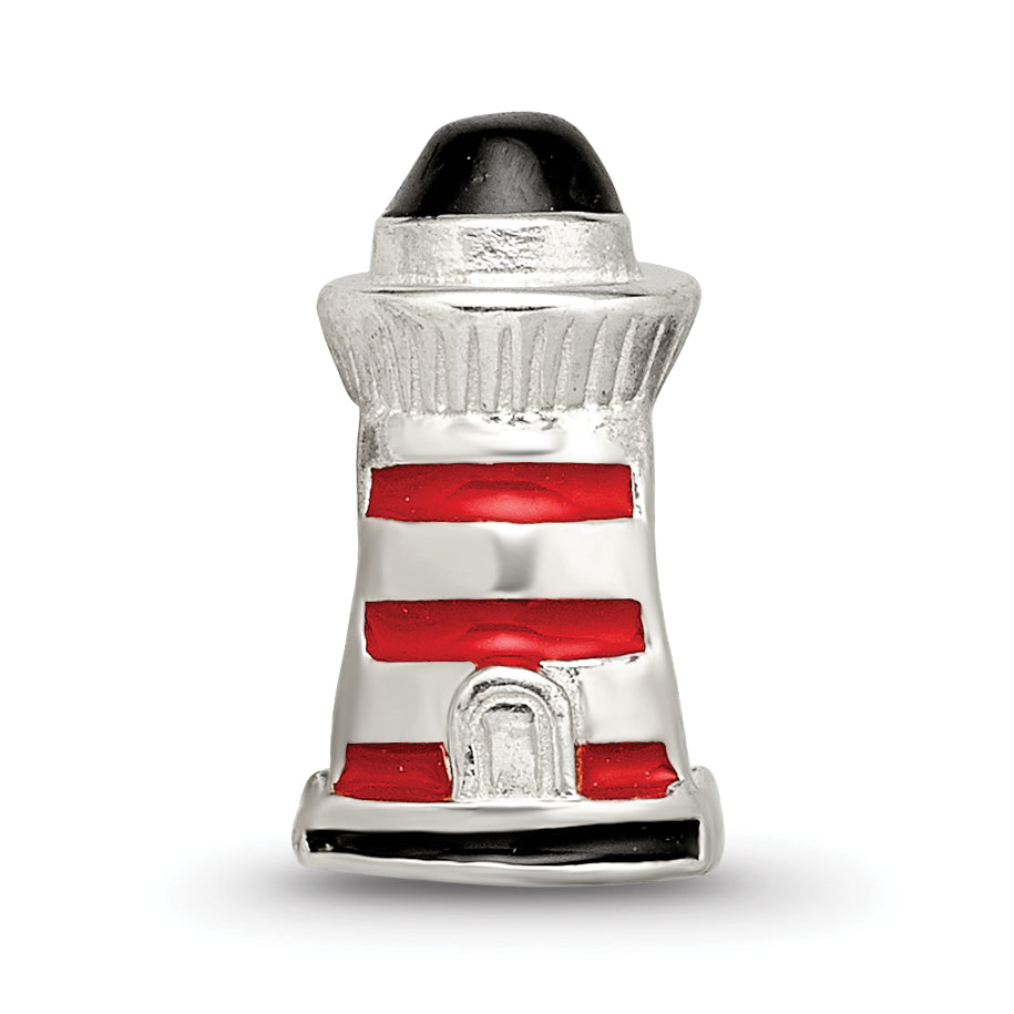 Sterling Silver 925 Enameled Lighthouse Bead with Nautical Theme