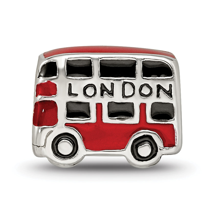 Sterling Silver 925 London Bus Bead with Enamel Accents Solid Cast Design
