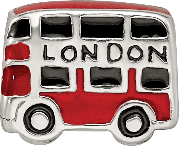 Sterling Silver 925 London Bus Bead with Enamel Accents Solid Cast Design