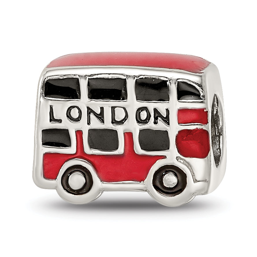 Sterling Silver 925 London Bus Bead with Enamel Accents Solid Cast Design