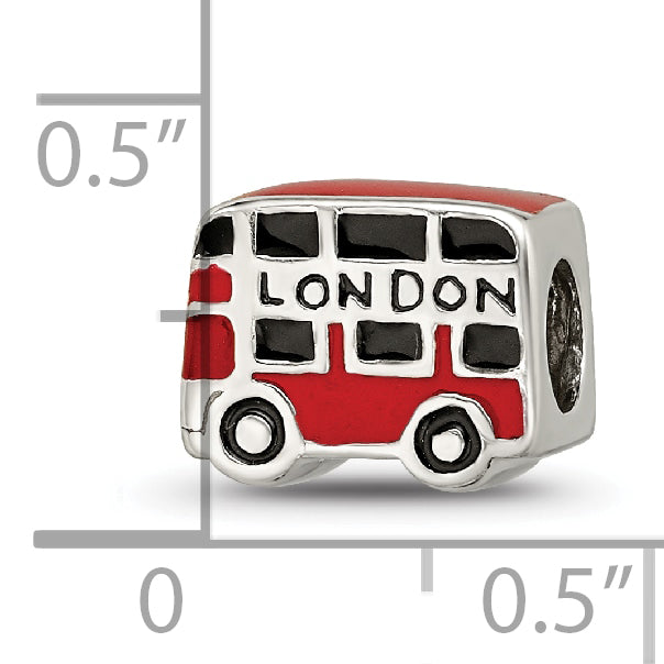 Sterling Silver 925 London Bus Bead with Enamel Accents Solid Cast Design