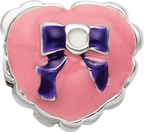Sterling Silver 925 Kids Enameled Heart Bead with Pink Bow Detail