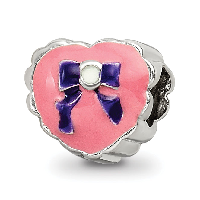 Sterling Silver Reflections Kids Enameled Heart with Bow Bead