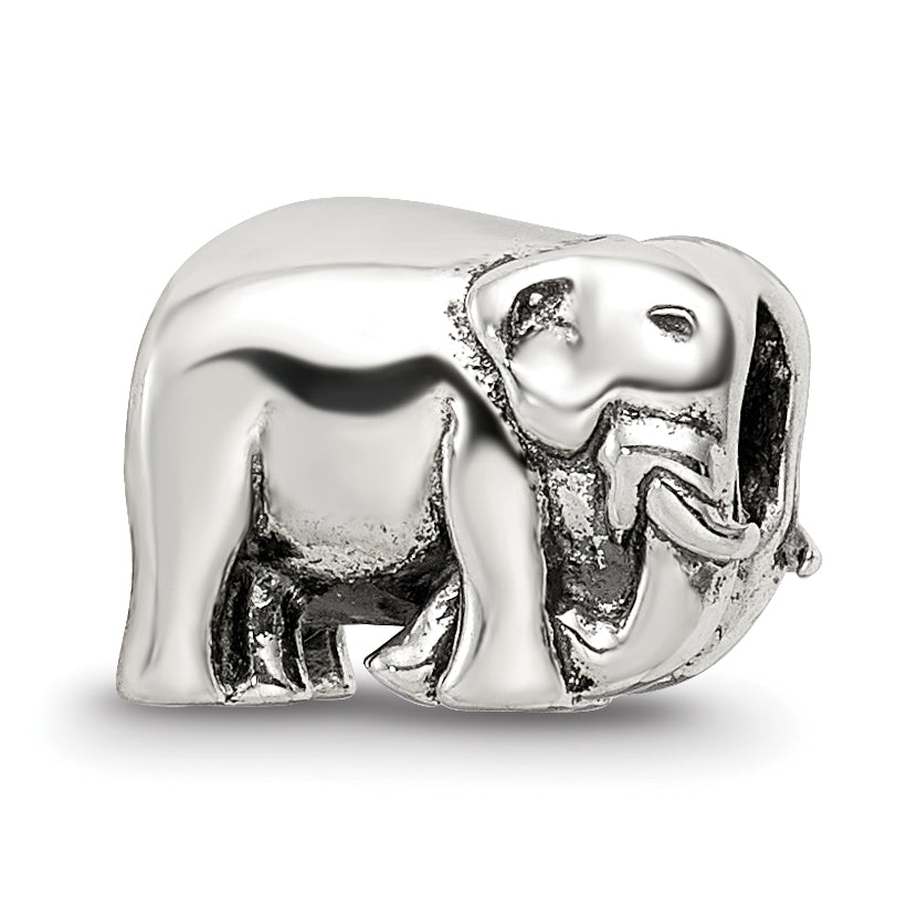 Sterling Silver 925 Elephant Bead with Antiqued Finish Solid Design