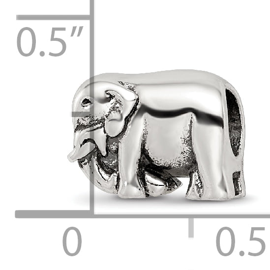 Sterling Silver 925 Elephant Bead with Antiqued Finish Solid Design