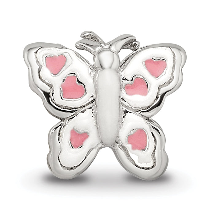 Sterling Silver 925 Kids Butterfly Bead with Pink Enamel Elegant Design