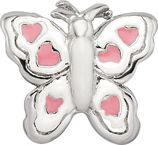 Sterling Silver 925 Kids Butterfly Bead with Pink Enamel Elegant Design