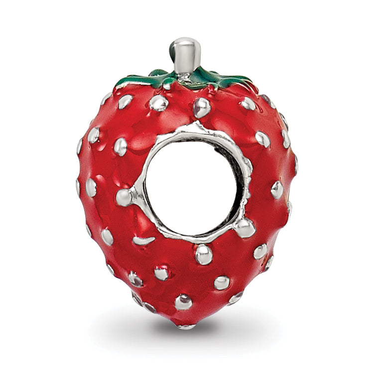 Sterling Silver 925 Kids Strawberry Bead with Red Enamel Solid and Charming Secondary image