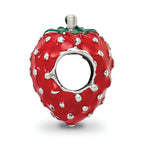 Sterling Silver 925 Kids Strawberry Bead with Red Enamel Solid and Charming