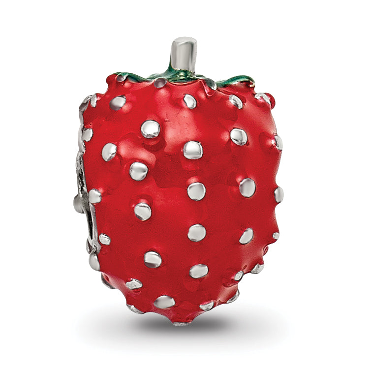 Sterling Silver 925 Kids Strawberry Bead with Red Enamel Solid and Charming