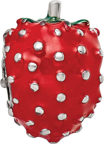Sterling Silver 925 Kids Strawberry Bead with Red Enamel Solid and Charming