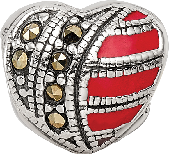 Sterling Silver Reflections Marcasite & Enameled Heart Bead