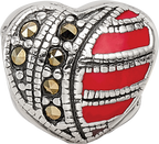 Sterling Silver 925 Marcasite & Enameled Heart Bead Vintage Charm Elegance