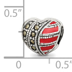 Sterling Silver 925 Marcasite & Enameled Heart Bead Vintage Charm Elegance